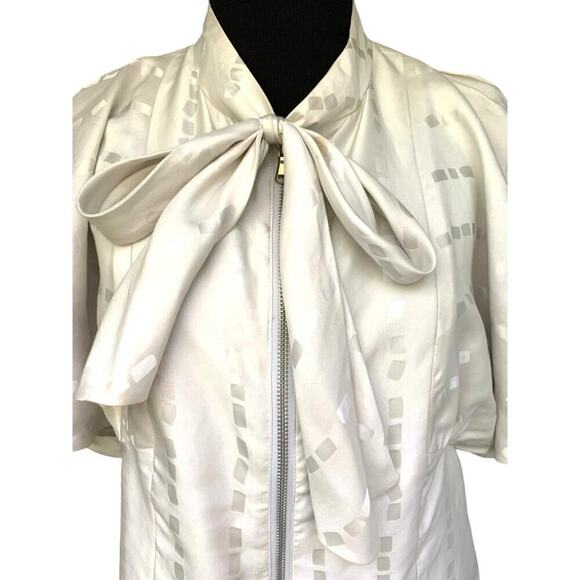 Marc Jacobs Silk Dolman Sleeve Tie Front Ivory Silk Jacquard Blouse Small - Picture 2 of 5